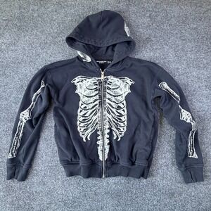 Abercrombie Kids Hoodie Boys 13/14 Black Skeleton Graphic Full Zip Relaxed Fit